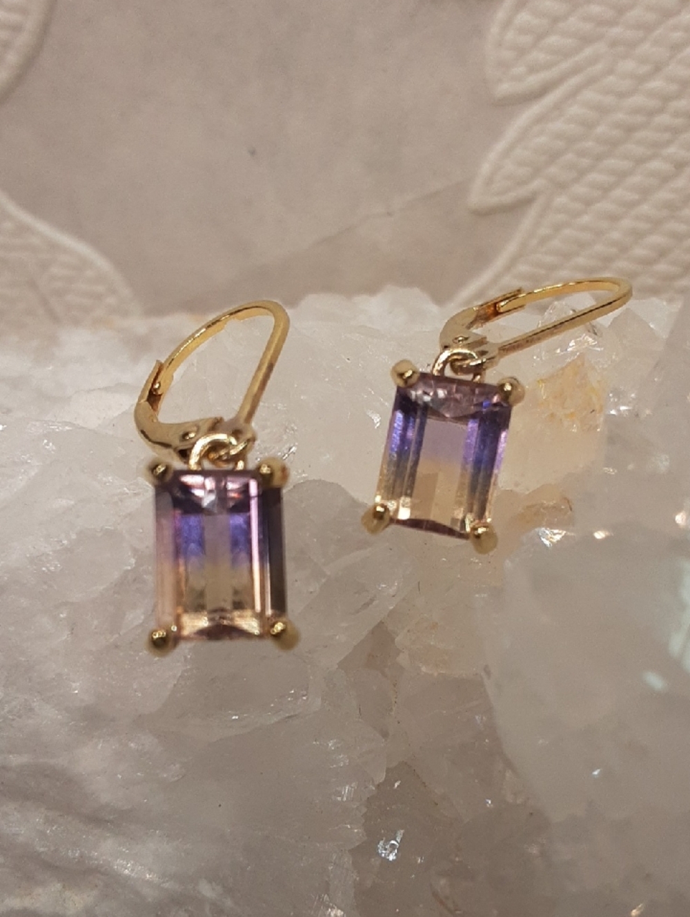925 Genuine Ametrine Drop Earrings, Gold Over Sterling Silver.